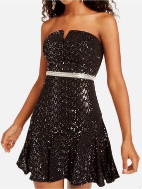 NWT City Studio Black/Silver Sparkle Strapless Party Dress Juniors Size 1